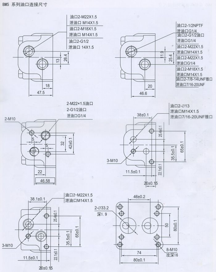 BM5擺線液壓馬達油口連接(jiē)尺寸