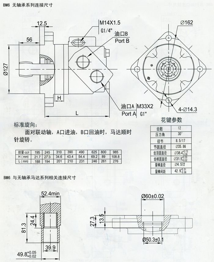 BM6擺線液(yè)壓馬達無軸承系(xì)列連接尺寸