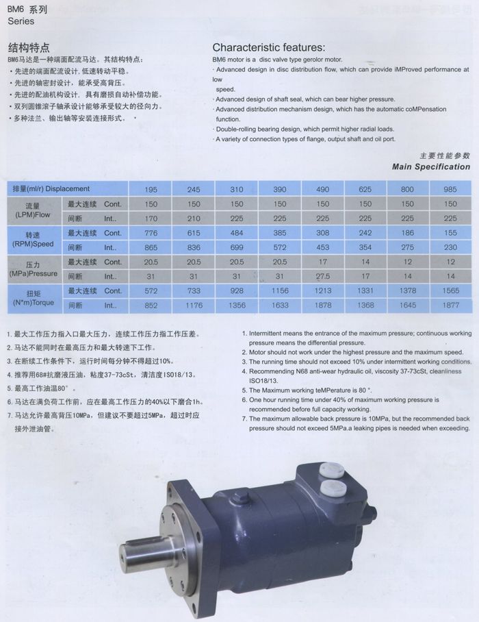 BM6擺線液(yè)壓馬達主要性(xìng)能參數